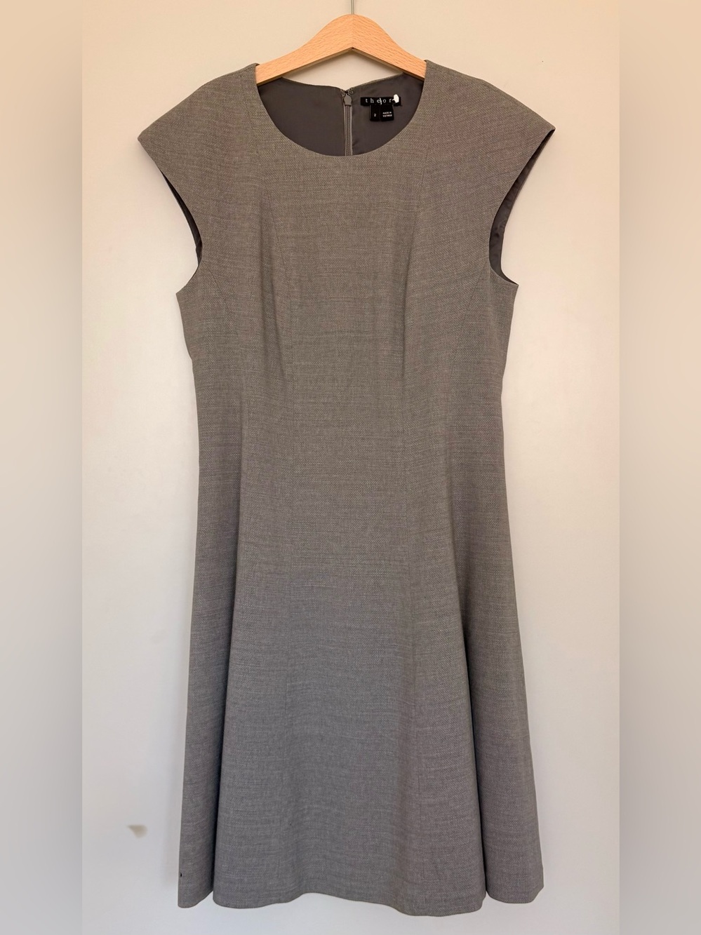 Theory Bouclé Tweed Cap Sleeve A-Line Dress in Dove Gray